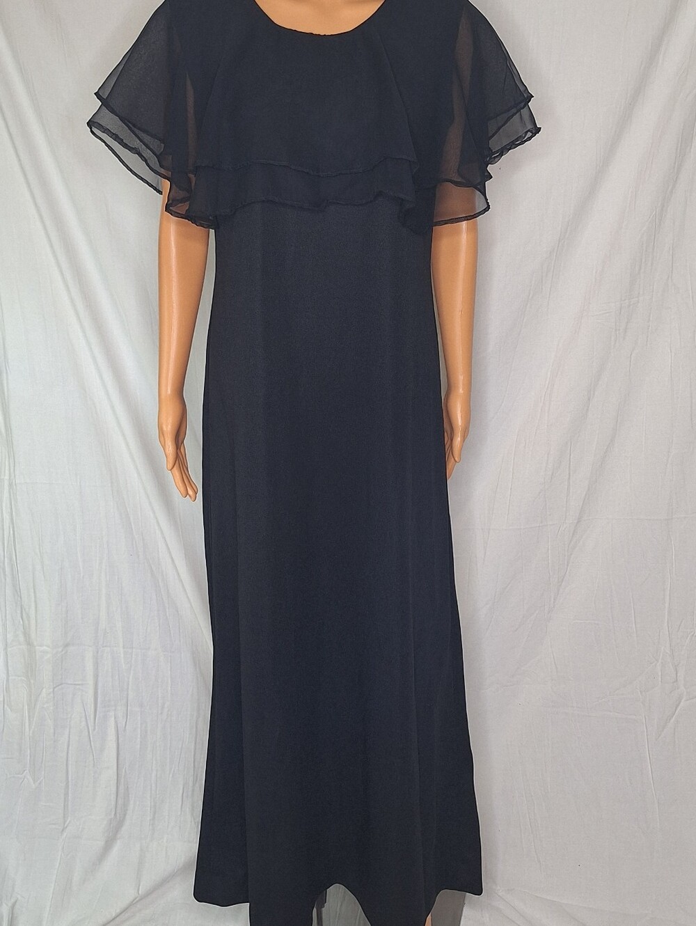 Elegant Better/Half Black Layered Cape Maxi Dress